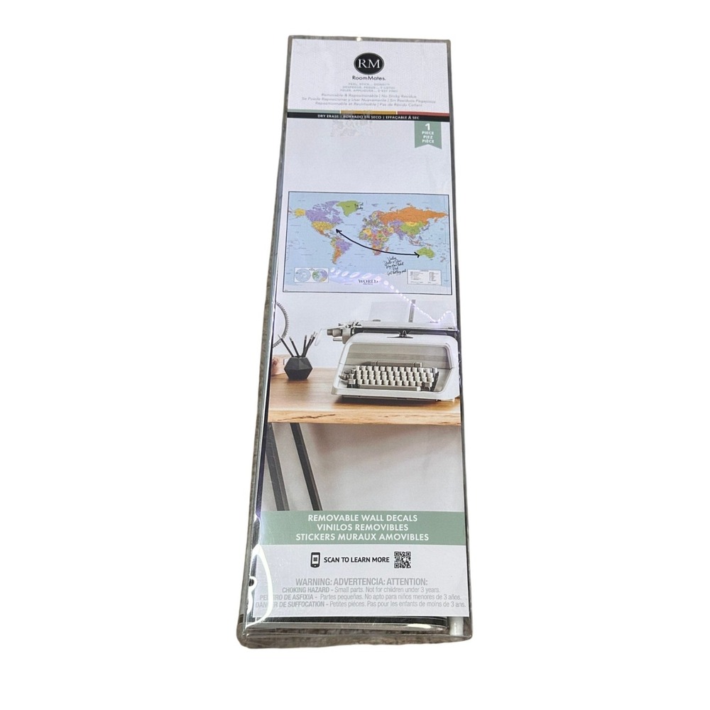 RoomMates World Map Dry Erase Peel and Stick Wall Decals NEW